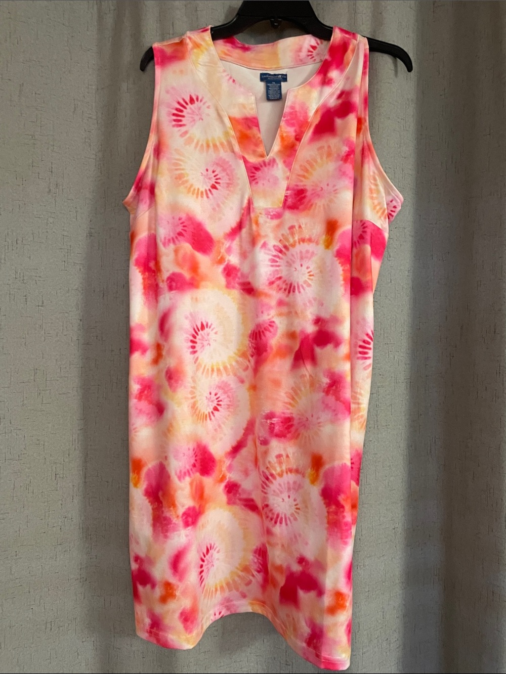 Caribbean Joe Pink Orange Yellow Tie-Dye V-Neck Sleeveless Top